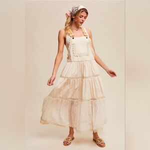 Overall Tiered Maxi Pinafore Boho Dress